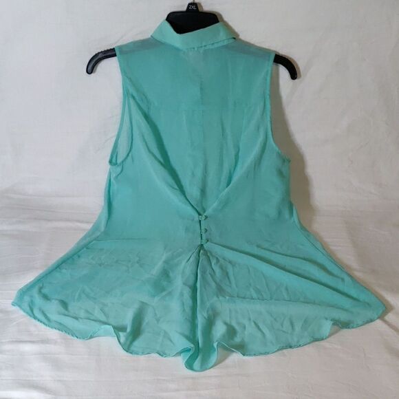 Sans Souci Hi-Low Sheer Mint Green Blouse Size‎ M - Picture 4 of 6